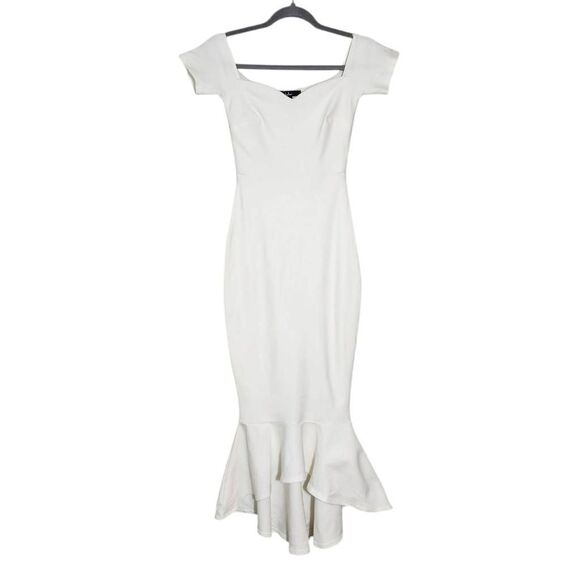 Lulus White Off-the-Shoulder Mermaid Midi Bodycon Dress NWOT Size Small - Picture 1 of 13